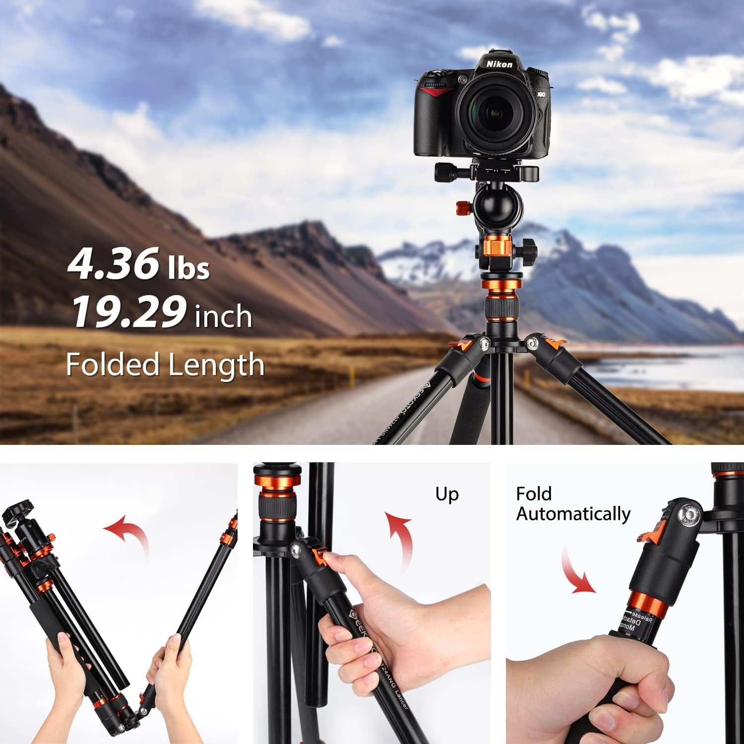 GEEKOTO Tripod, 76 Inch Camera Tripod with Rotatable Horizontal Center Column, Aluminium Professional Tripod for DSLR with 360 Degree Ball Head, Quick Release Plate