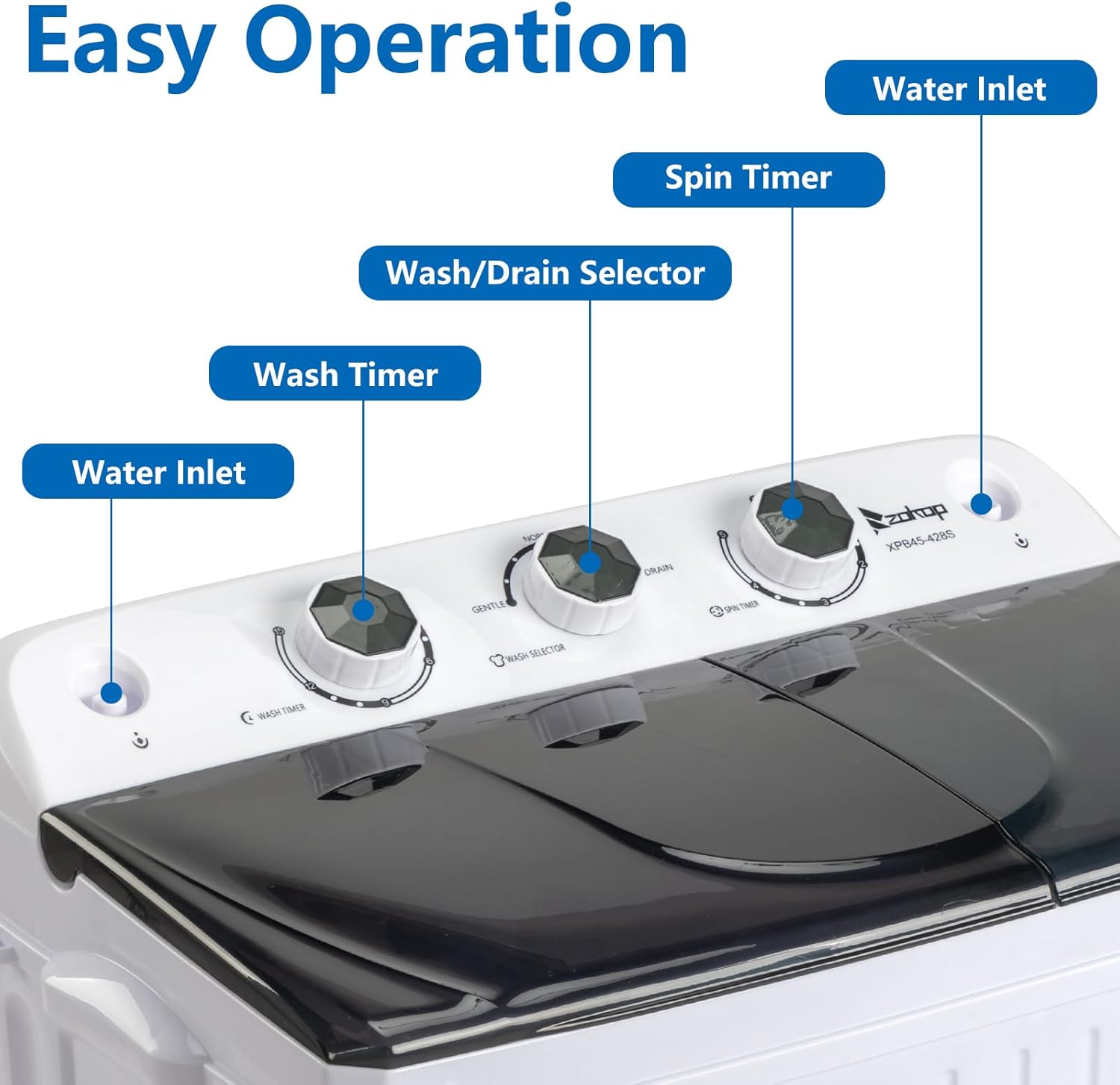 Twin Tub with Built-in Drain Pump 20Lbs Semi-automatic Twin Tube Washing Machine for Apartment Dorms RVs Camping (Arrive in 5 Days from US Warehouse)