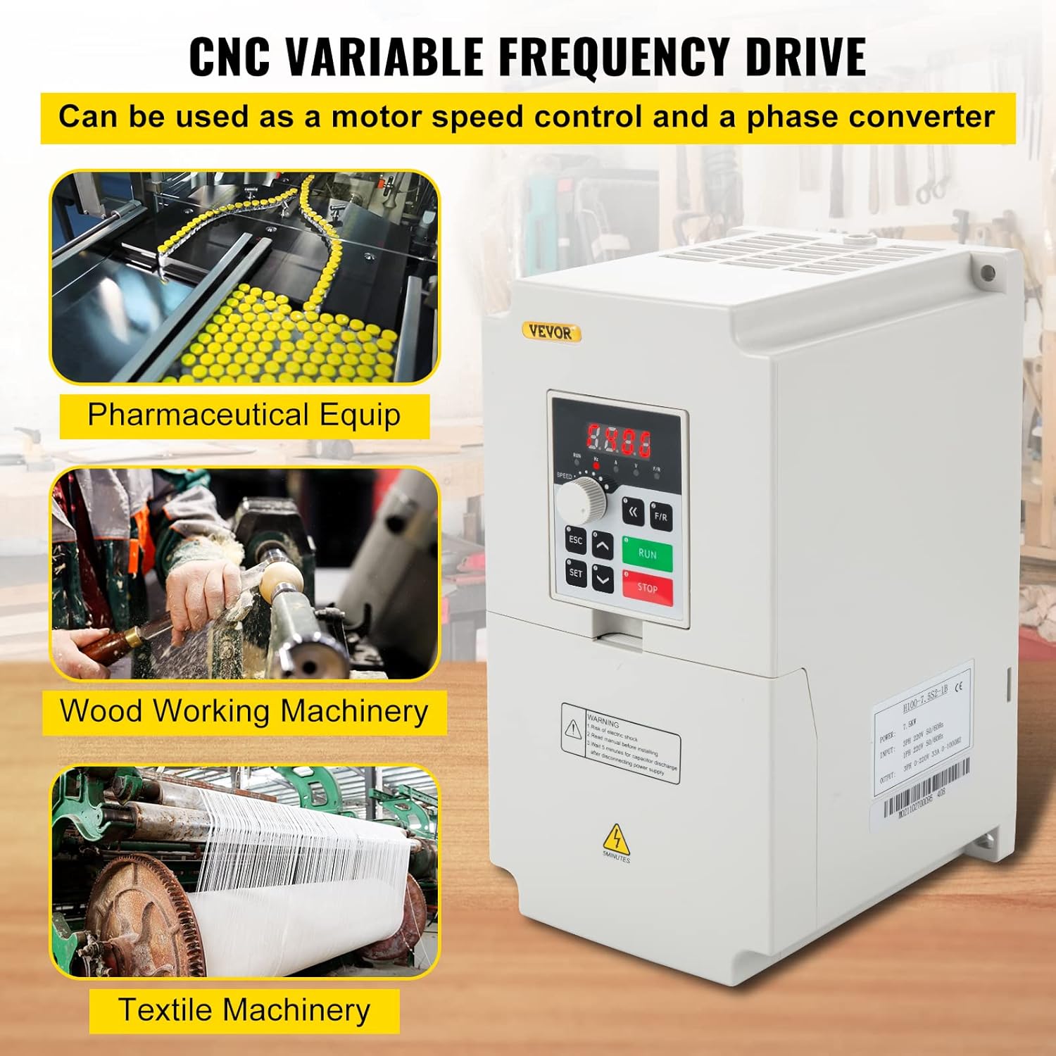 VEVOR VFD 4KW 220V 5.5HP, 1 or 3 Phase Input, 3 Phase Output Variable Frequency Drive, AC 17A 0~1000HZ CNC Motor Inverter Converter for Motor Speed (RS485)