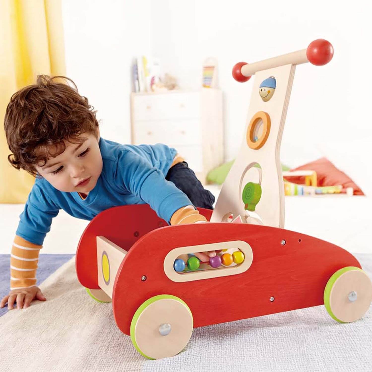 Hape Toys Toddler Baby Push u0026 Pull Toy Wonder Walker Cart with Blocks (2 Pack)