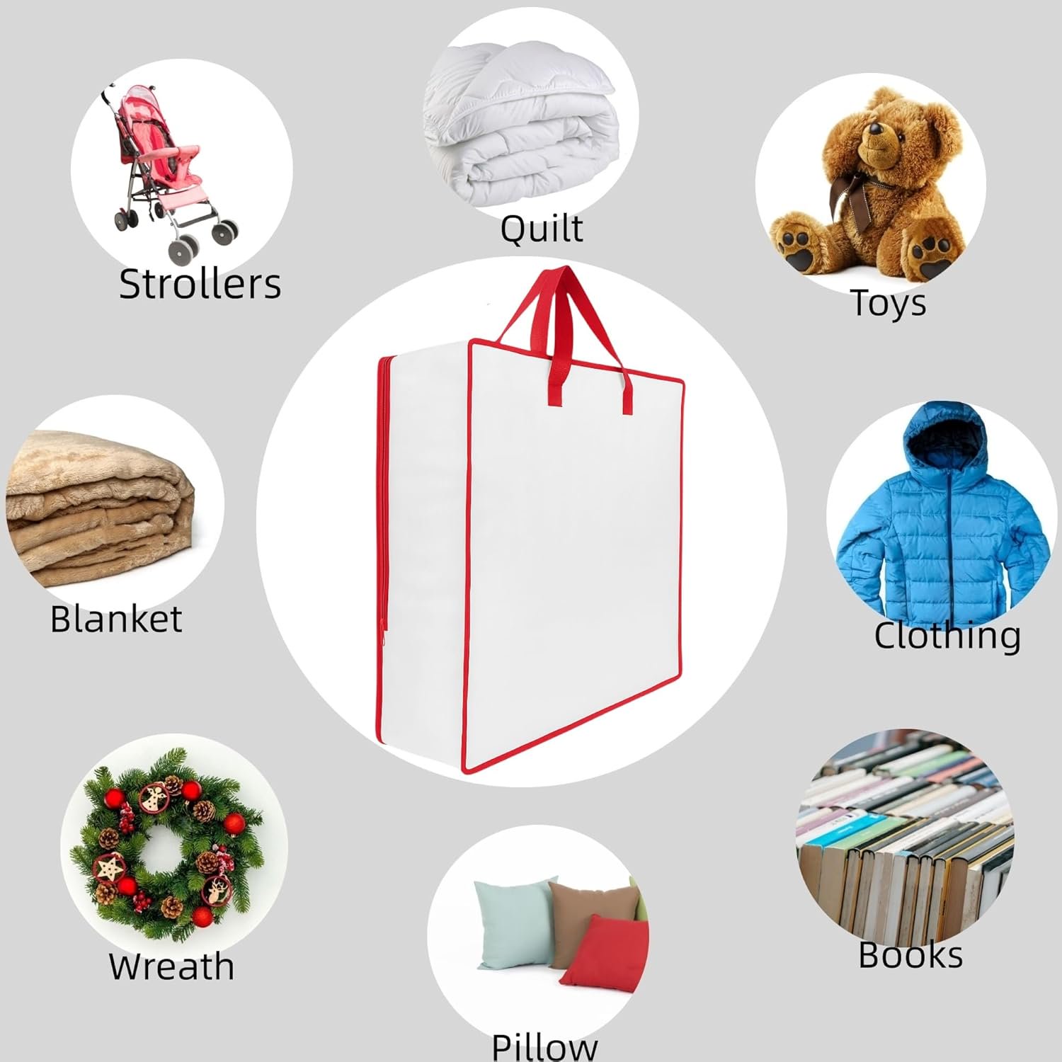 5 Pack Moving Bags, Wreath Storage Bag, Garland Container, Clear Storage Bags with Handles and Zippers Moving Bag for College Carrying, Bedding, Toys Organizer, Under the Bed Storage