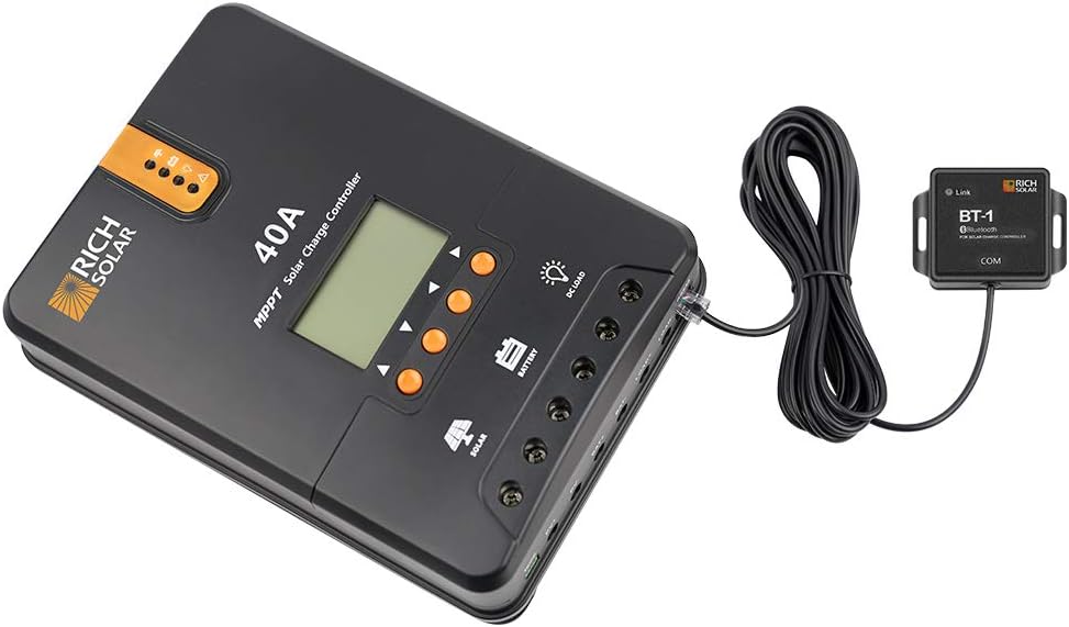 RICH SOLAR 400 Watt 12 Volt 2 Pcs 200W Panel+40A MPPT Charge Controller+ Bluetooth Module Fuse+ Mounting Z Brackets+Adaptor Kit +Tray Cables Set,Grid 12V Solar Power System