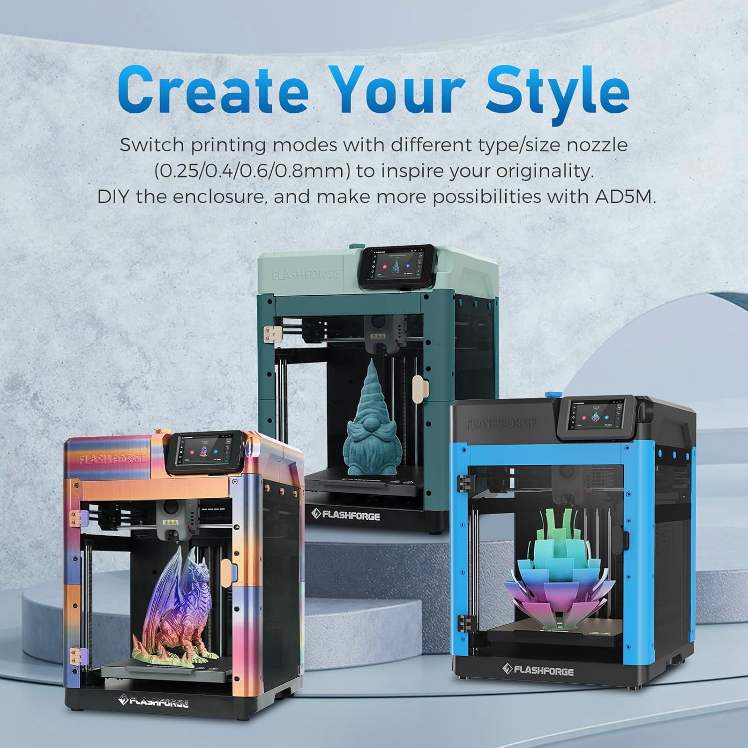 Flashforge Adventurer 5M 3D Printer with Extra 1KG Silk PLA Blue Green Filament
