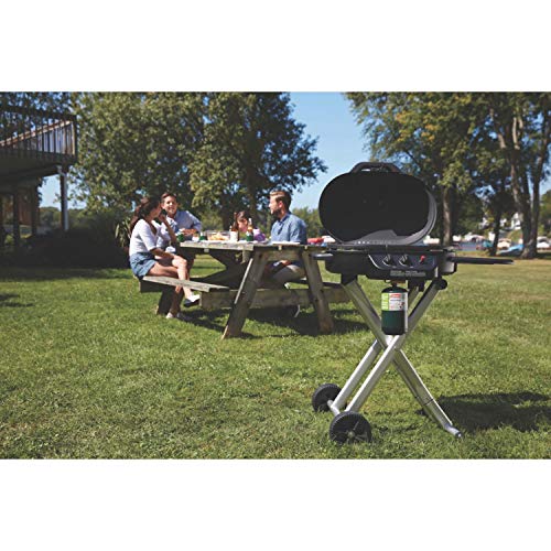 Coleman RoadTrip 225 Portable Stand-Up Propane Grill, Gas Grill with Push-Button Starter, Folding Legs & Wheels, Side Table, & 11,000 BTUs of Power for Camping, Tailgating, Grilling & More