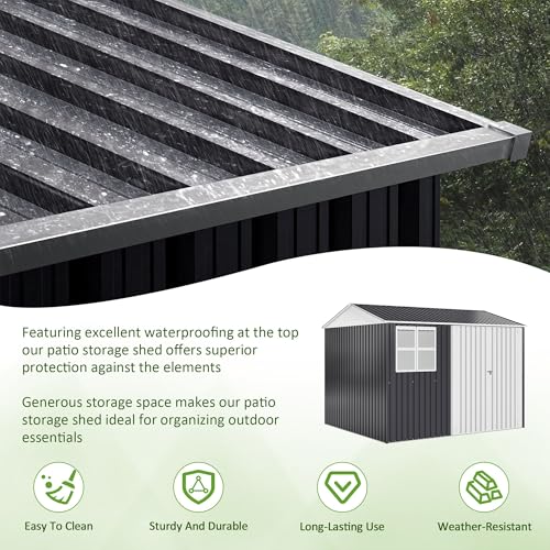 10x10 FT Outdoor Storage Shed, Metal Garden Tool Shed with Updated Frame Structure, Lockable Doors and Windows, Ideal for Backyard Garden Patio Lawn, Grey