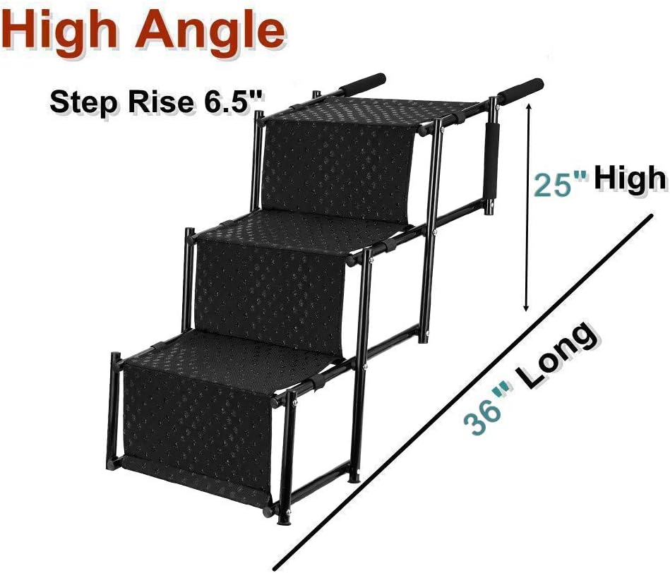 Pet Dog Car Step Stairs, Accordion Folding Pet Ramp for Indoor Outdoor Use, Lightweight Portable Auto Large Dog Ladder, Great for Cars, Trucks and SUVs Cargo, Sailboat, Couch and High Bed, 5 Steps