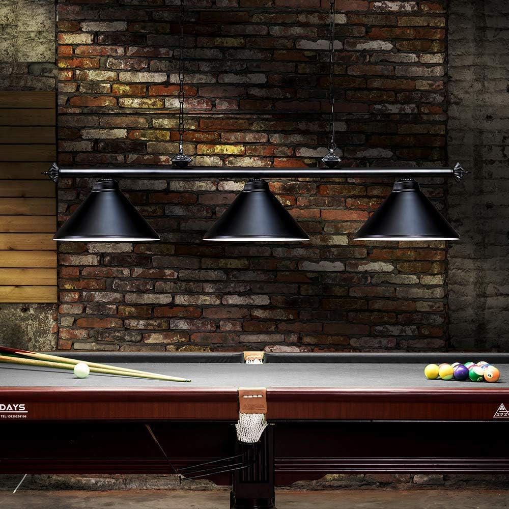 Wellmet 3 Light Pool Table Light, Vintage Retro Kitchen Island Pendant Light with Matte Black Shade, Modern Industrial Chandelier