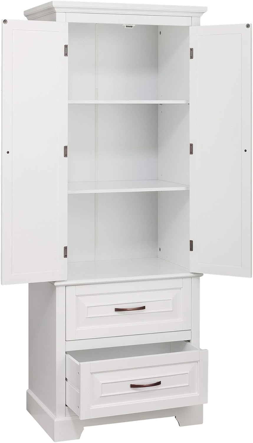 Elegant Home Fashions St. James Bathroom Storage Linen Cabinet, White