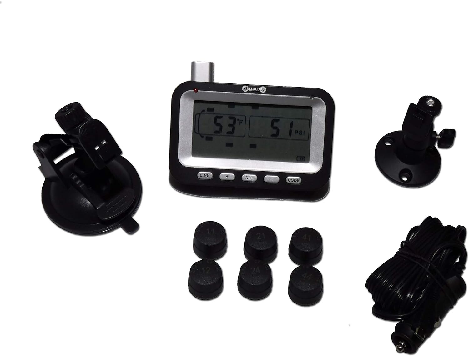 BELLACORP Tire Pressure Monitoring System TPMS (4) Sensors (Including Free $50.00 Repeater) for Fifth Wheel, Trailer, Camper, Car, Truck, 4x4, or RV,