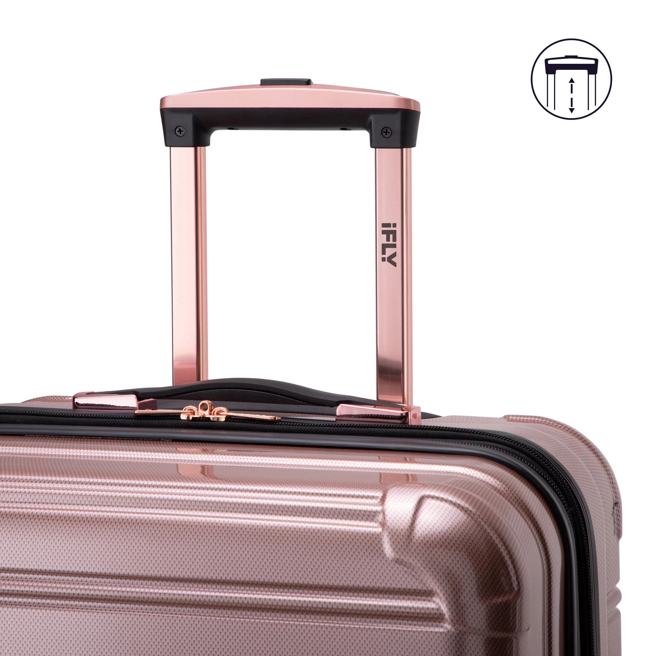 iFLY Hardside Luggage Fibertech 3 Piece Set, 20" Carry-on Luggage, 24" Checked Luggage and 28" Checked Luggage, Rose Gold