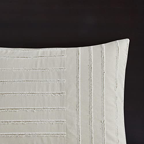 Madison Park King Comforter Set Clipped Jacquard Stripes with Buttons Boho Comforter for a King-Size Bed, Cotton Oversized Comforters with Removable Cover Boho Bedding, King Ivory 9 Piece