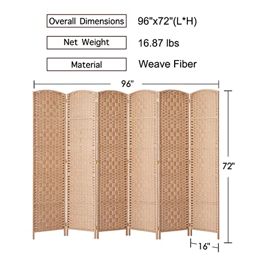 Rose Home Fashion Room Divider, Room Dividers and Folding Privacy Screens, 16" Privacy Screen 8 Panel Room Divider Wall Partition Room Dividers,6 ft.Tall Panle Screen Portable, Light Beige