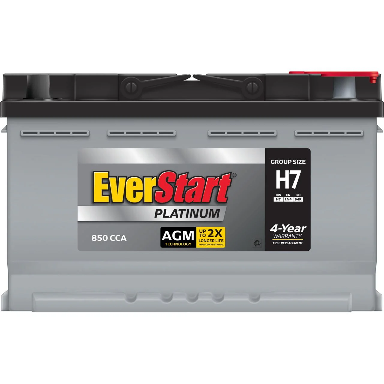 EverStart Platinum AGM Automotive Battery, Group Size H7 / LN4 / 94R 12 Volt, 800 CCA 140 RC