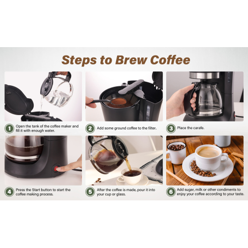 Drip Coffee Maker 10 Cup, Anti-Drip Coffee Machine, Auto Shut Off, Water Level Window, Warm Plate Coffee Pots, with Washable Permanent Filter