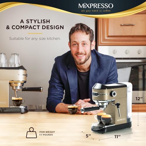 Mixpresso Professional Espresso Machine for Home 15 Bar with Milk Frother Steam Wand, Espresso Maker with Double-Cup Splitter 1450w Fast Heating, Cappuccino and Latte machine 37Oz Water Tank