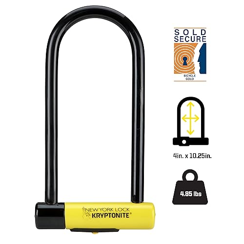 Kryptonite New York LS Bike U-Lock, Heavy Duty Anti-Theft Security Bicycle Lock Sold Secure Gold, 16mm Long Shackle with Keys, Ultimate Security Lock for Bicycles E-Bikes Scooters