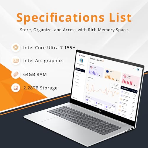 HP 2023 Newest Envy Laptop, 17.3" FHD Touchscreen, Intel Core i7-1355U, NVIDIA RTX 3050, 64GB RAM, 1TB SSD, HDMI, Webcam, Backlit KB, SD Card Reader, Wi-Fi 6, Windows 11 Home, Grey