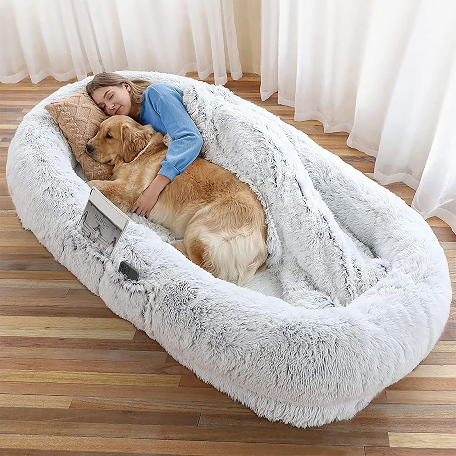 Warm & Comfortable Human Sized Dog Bed | Human Dog Bed for Adults & Furry Friends | Bean Bag Dog Bed | Human Size Dog Bed for Adults | Giant Dog Bed for Humans & Pets | Detachable Couch Washable Gray