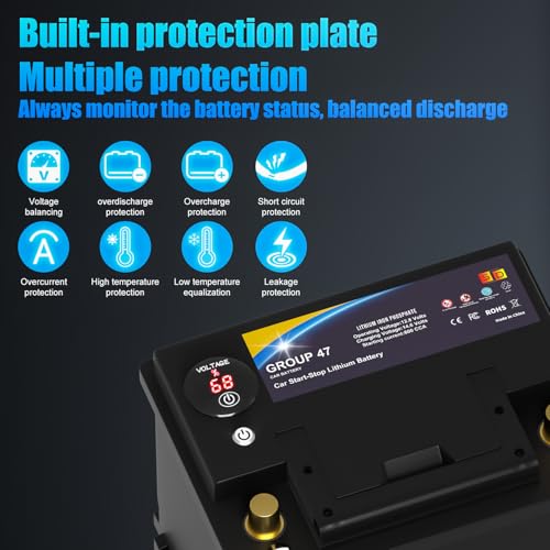 Lithium Car Battery Start and Stop, 12.8V 576WH Group 47 LiFePO4 Automotive Battery For Car, Starter Battery Plus Deep Cycle Performance, 36 Months Warranty