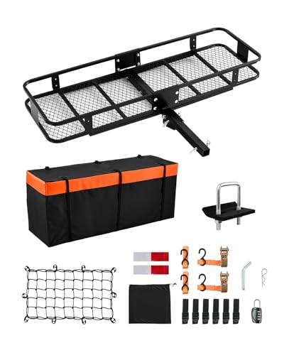 VEVOR 60x24x6 Folding Hitch Carrier - 500lb Capacity Cargo Basket & Waterproof Bag, Fits 2" Hitch Receiver for SUV, Truck, Pickup