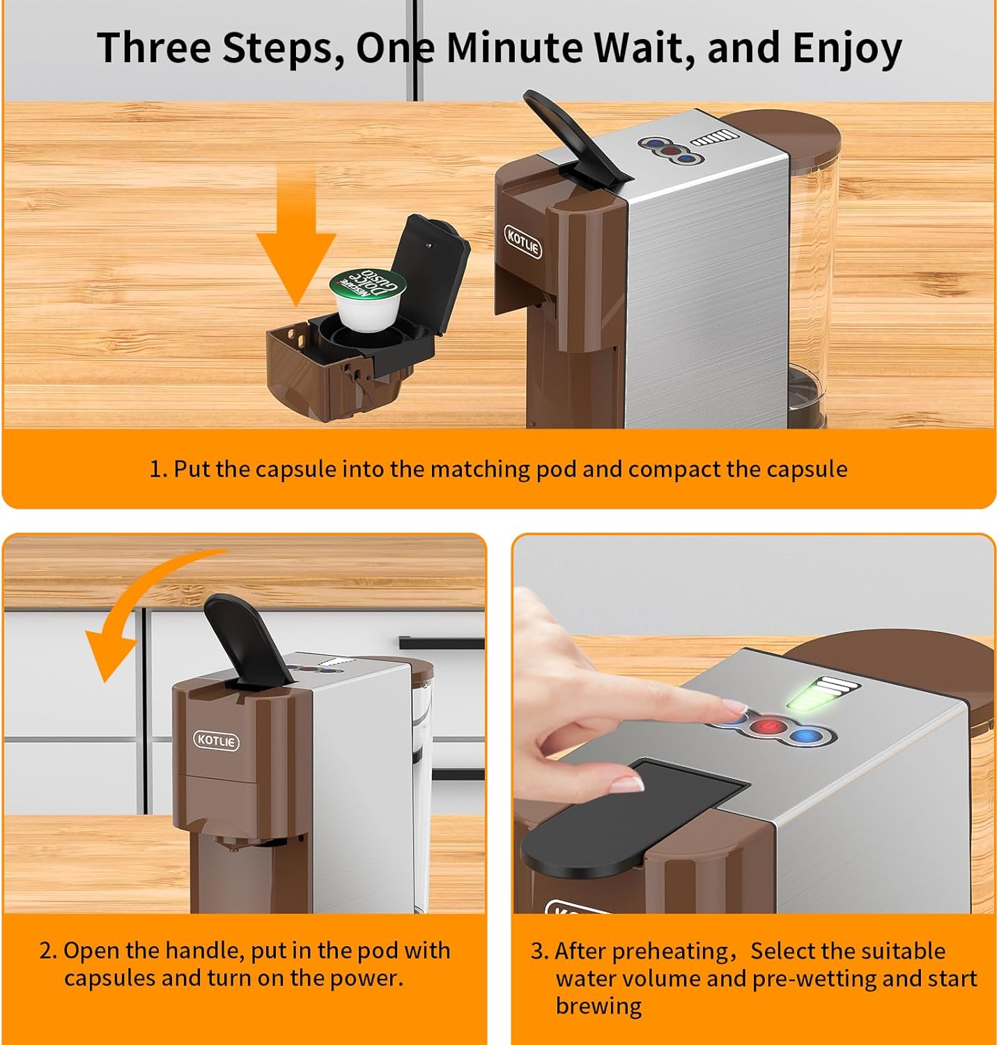 KOTLIE Multifunctional 5in1 Espresso Machine, 19Bar Pressure Single Serve Coffee Maker for Nespresso Original/Dolce Gusto/K cup/Ground Coffee/illy 44mm ESE, Cold&Hot Brew, Level 7 watervolume