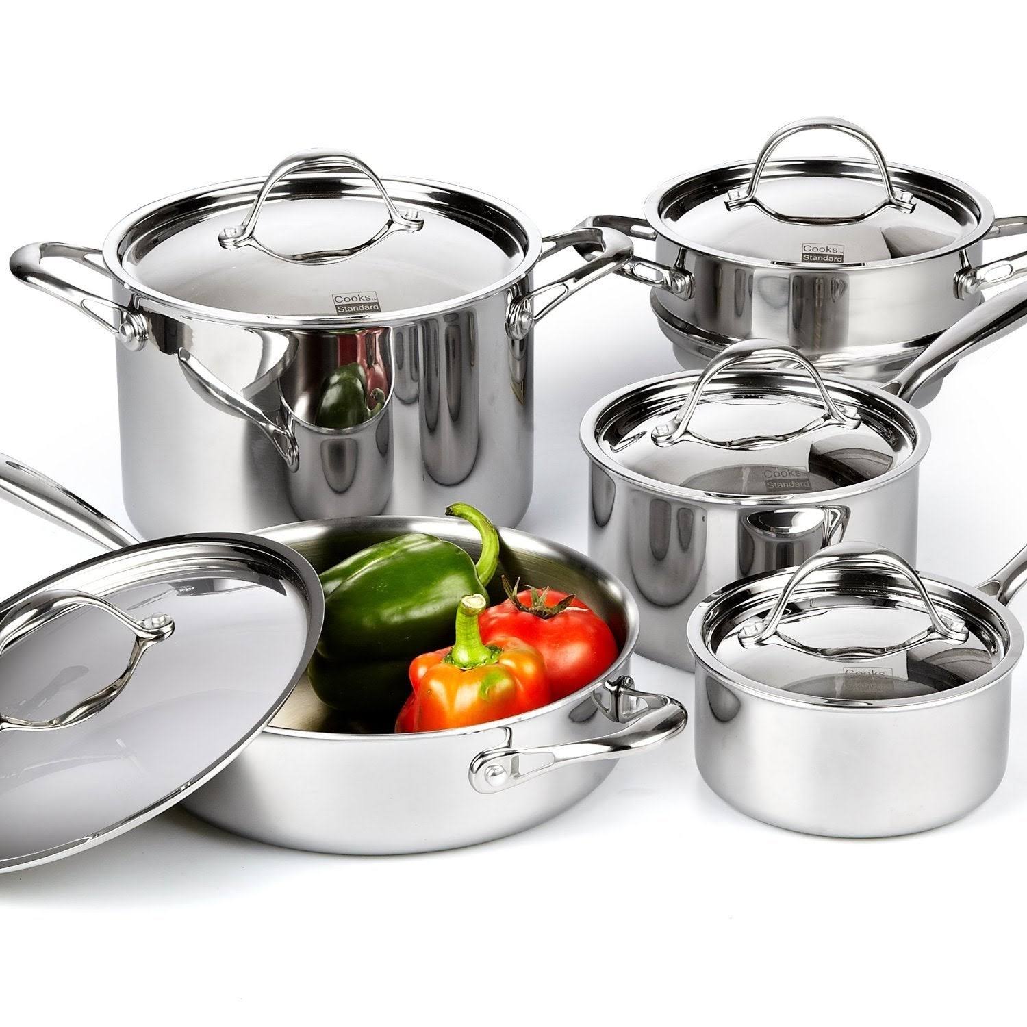Cooks Standard 10 Piece Multi-Ply Clad Cookware Set Stainless Steel