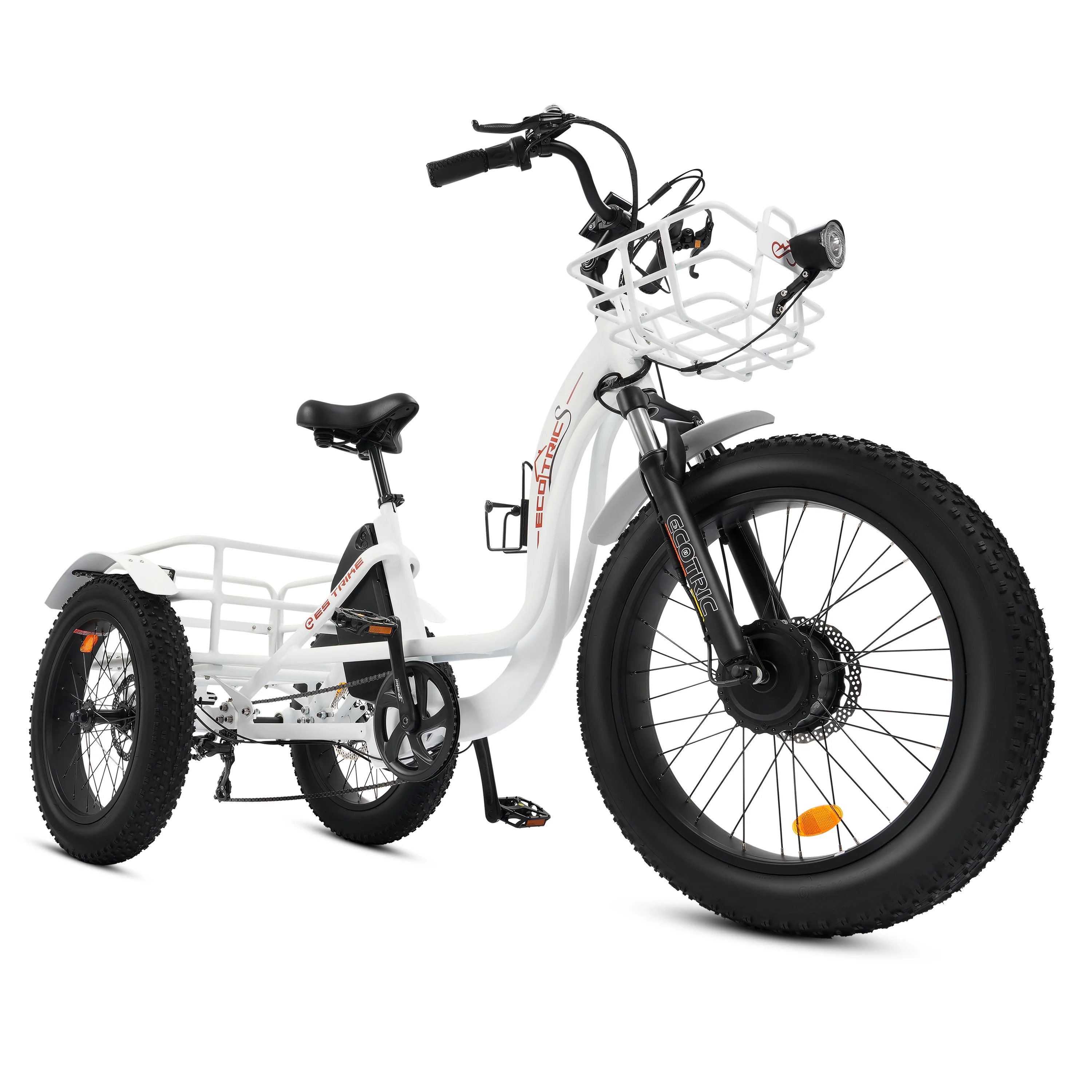 ECOTRIC Electric Tricycle Fat Tire for Adults with Basket, 750W 48V Battery, 3 Wheel Step-Thru E-trike White
