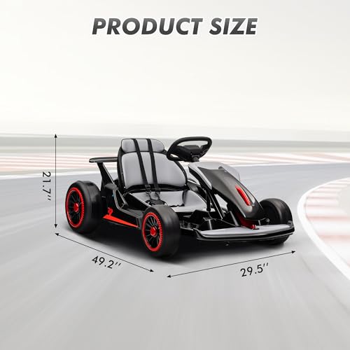 24V Electric Go Kart, Drifting Car Battery Powered Ride on Car with Powerful Motor for Kids 6-12 Years Old, Kids Go Kart with Slow Start, Music, Safety Belt,Max Load 110lbs for Boys and Girls
