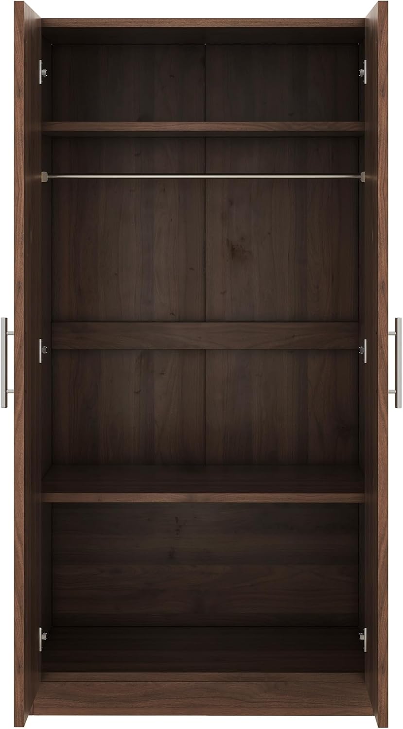 Stylish and Functional 2-Door Wooden Wardrobe Armoire with 3 Adjustable Storage Shelves and a Sturdy Hanging Rod for Optimal Organization and Storage in Your Bedroom or Guest Room, Brown