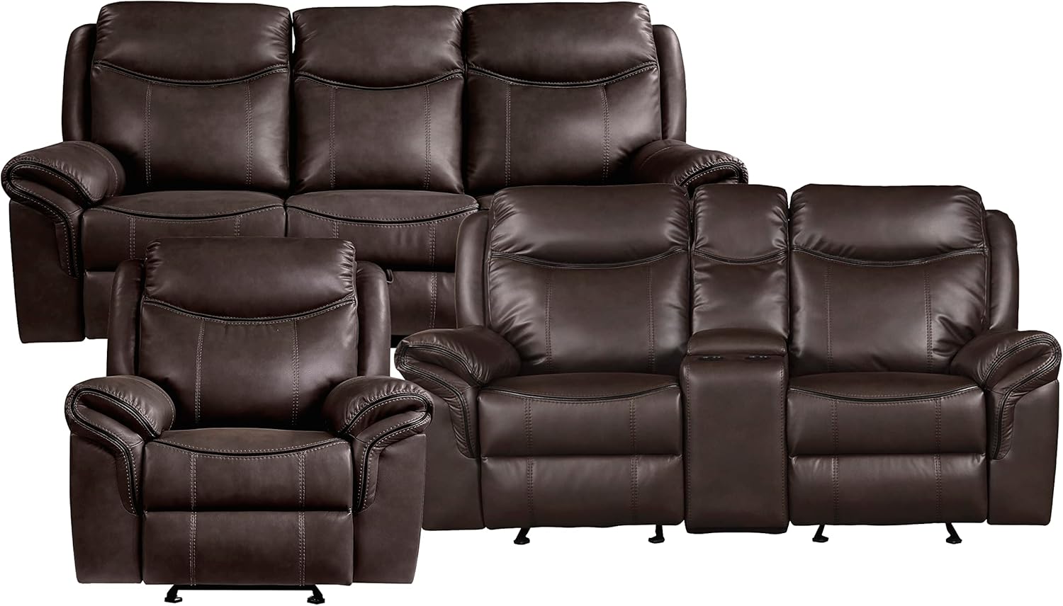 Lexicon Whirlaway Manual Reclining Living Room Sofa Set, 3-Piece, Dark Brown