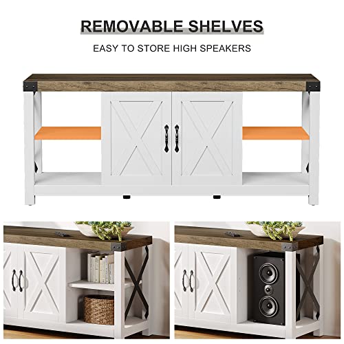 GAOMON 60 Inch TV Stand for TV up to 50 60 65 Inches, Farmhouse Wood Stand TV Cabinet Entertainment Center with Storage and Adjustable Shelves (Grey)