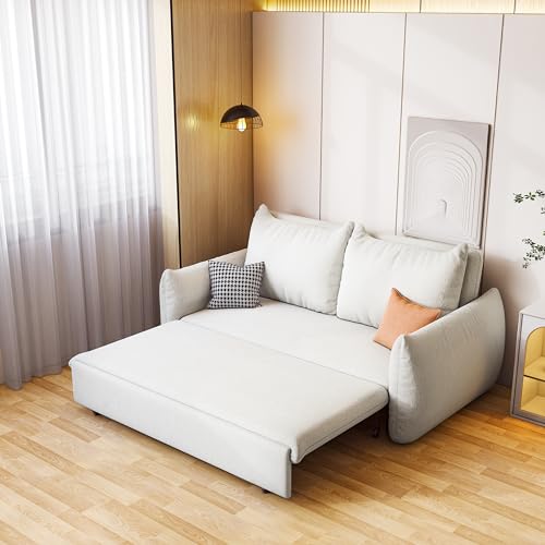 Sleeper Sofa Bed - 3 in 1 Sofa Bed Futon Sofa Convertible Queen Size Pull Out Sleeper Couch Bed with Storage Chaise for Living Room, Twin Sofa Bed With 2 Pillows, 61.8"W x 35.4"D, Boucle Fabric