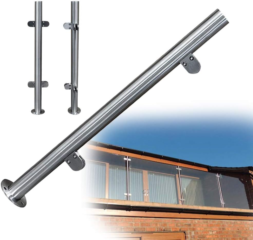 Glass Railing Post Glass Balustrade Railing Post 304 Stainless Steel Railing Fence Pole Handrail Garden Fencing 90-110CM (35" Middle Post) Pack of 2