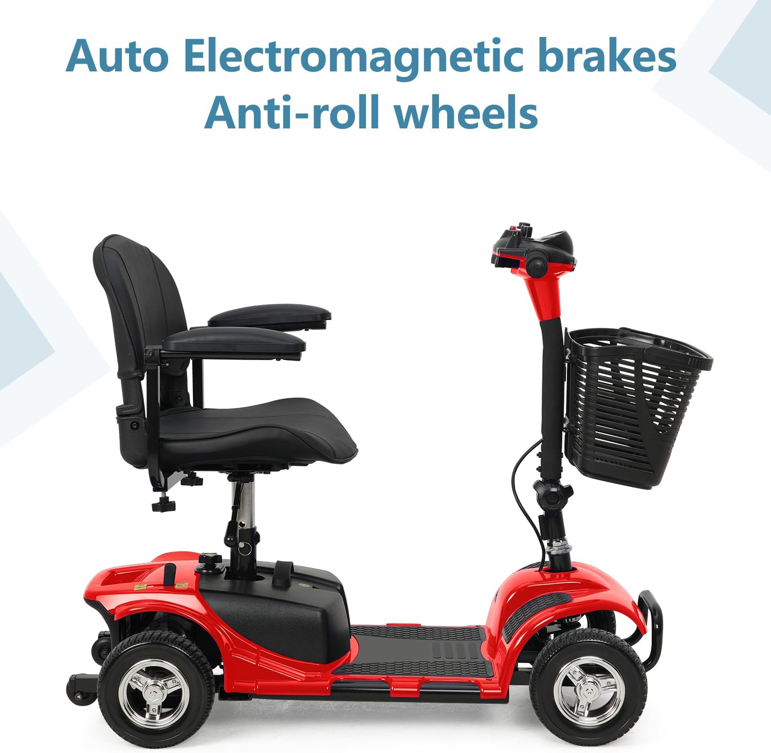 4 Wheel Mobility Scooter, Electric Power Mobile Scooters with Lights, Basket and Extended Battery, Collapsible and Compact Duty Travel Scooter w/Height-Adjustable Swivel Seat, for Seniors Adult, Red