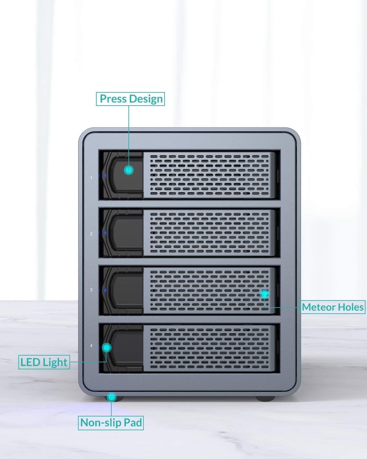 4 Bay Hard Drive Enclosure,Yottamaster Aluminum Alloy 2.5/3.5 USB3.0 to SATA3.0 External HDD SSD Storage Enclosure,Support 4 x 18 TB Capacity,Ideal for Enterprise-Class Storage Solution[FS4U3]
