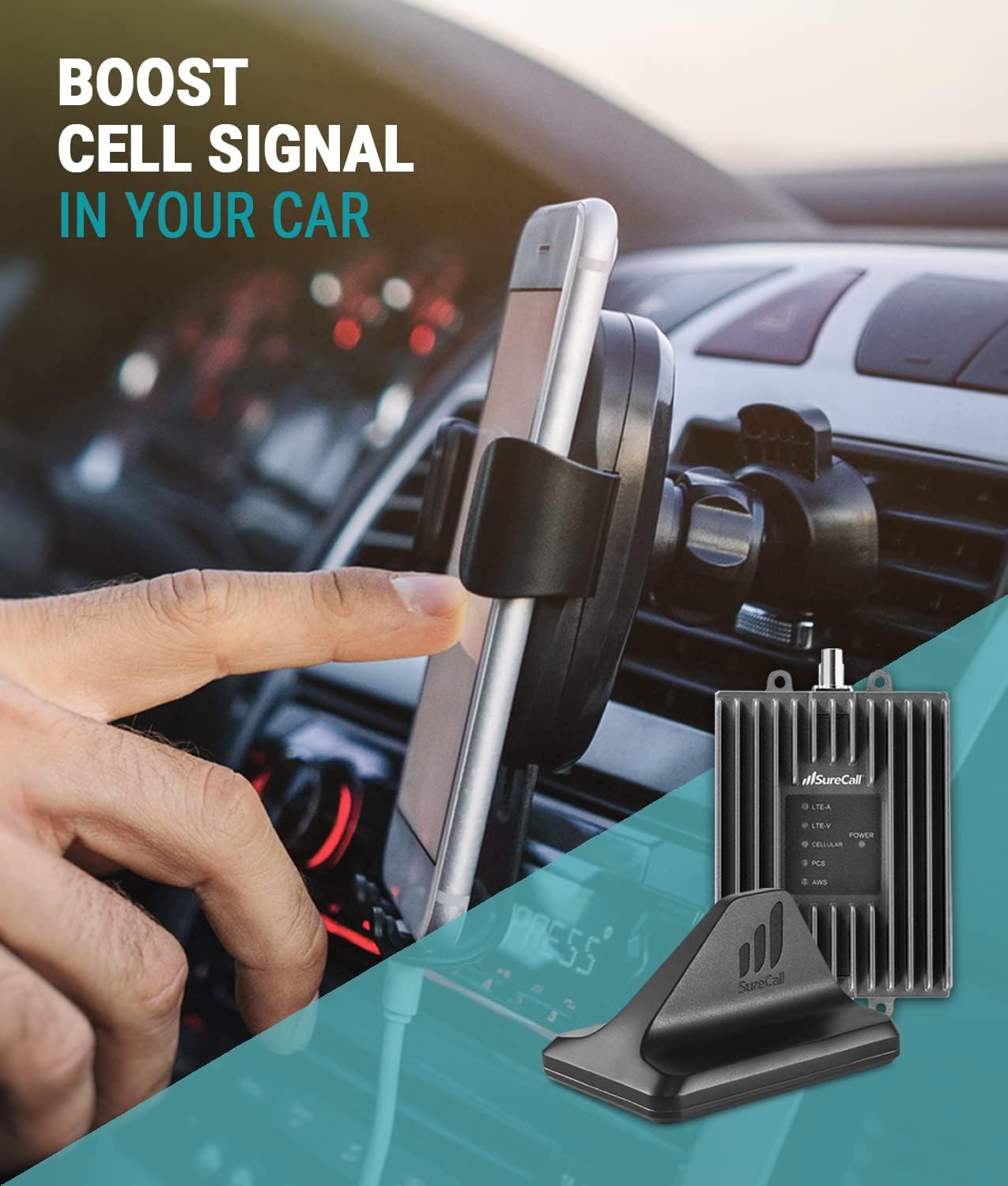 SureCall Fusion2Go Max Cell Signal Booster for Remote Vehicles, 5G/4G LTE, Most Powerful Booster for Car,Truck,SUV, Multi-User All Carrier, Boosts Verizon AT&T Sprint T-Mobile,FCC Approved,USA Company