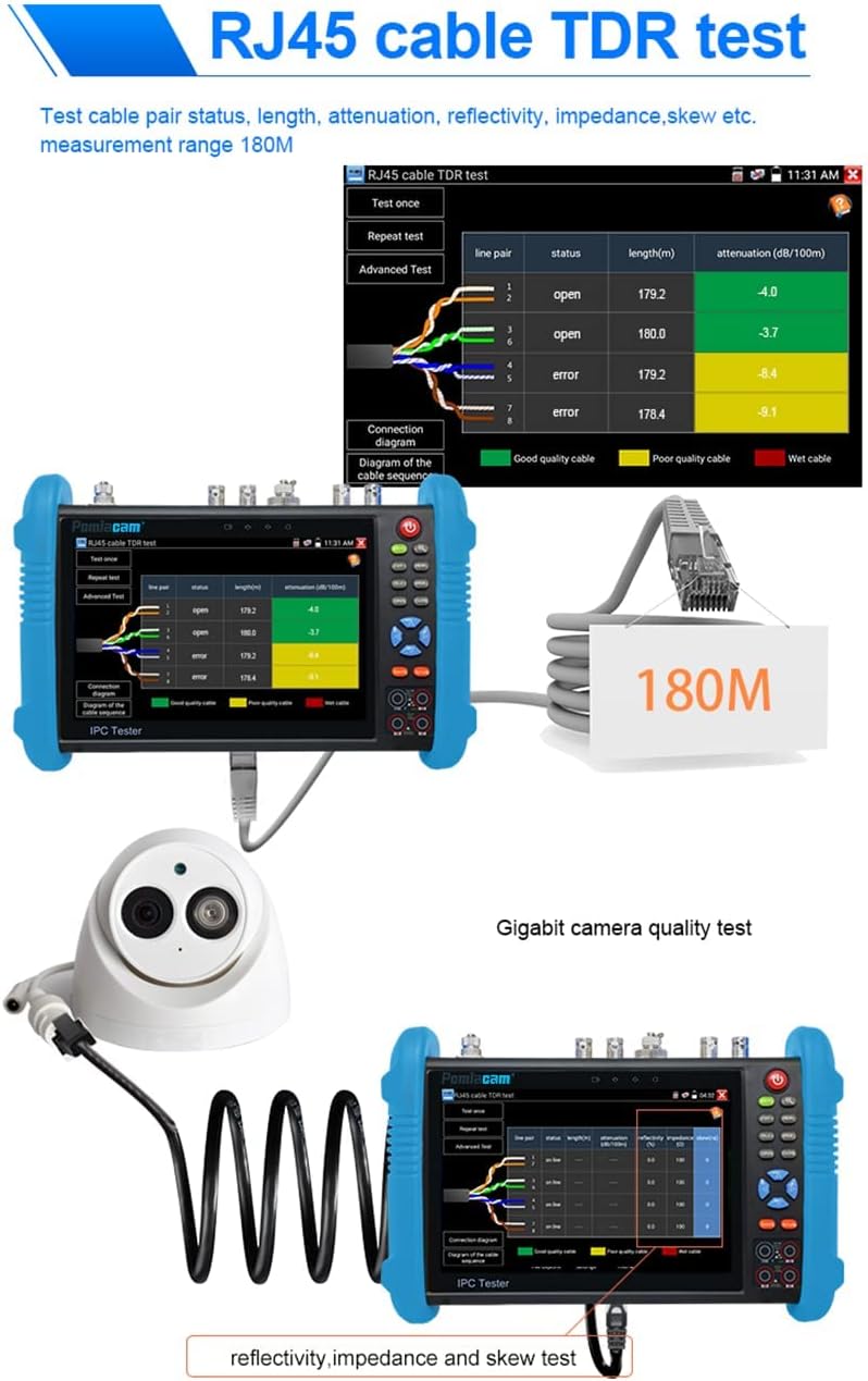 IP Camera Tester IPC 9800MOVTADHS Plus 7'' IPS Touch Screen Camera Tester WiFi 4K H.265 HDMI IPC Tester 8MP CVI TVI AHD SDI CVBS Camera Tester Support CVBS camera test and PTZ control Tester IP Analog