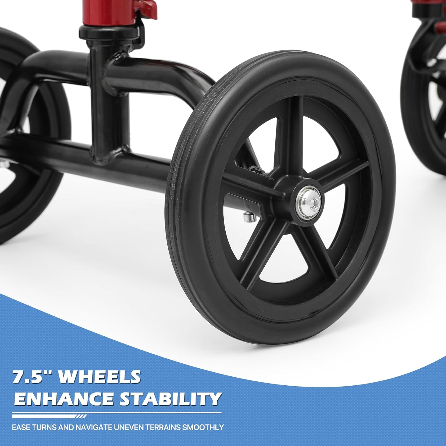Knee Walker Compact Heavy Duty Roller Scooter Adjust Height 7.5'' Wheels Knee Scooter with Right Handbrake and 15" Length Knee Pad for Ankle and Foot Injured 350lbs Capacity, Red