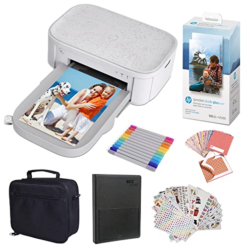 HP Sprocket Studio Plus 4x6 Wireless Instant Photo Printer, 118 Sheets + 3 Cartridges, Wi-Fi, Premium Dye Sublimation, Compact Home Use, Prints Vibrant Color Pictures, Editing App for Fun Photos