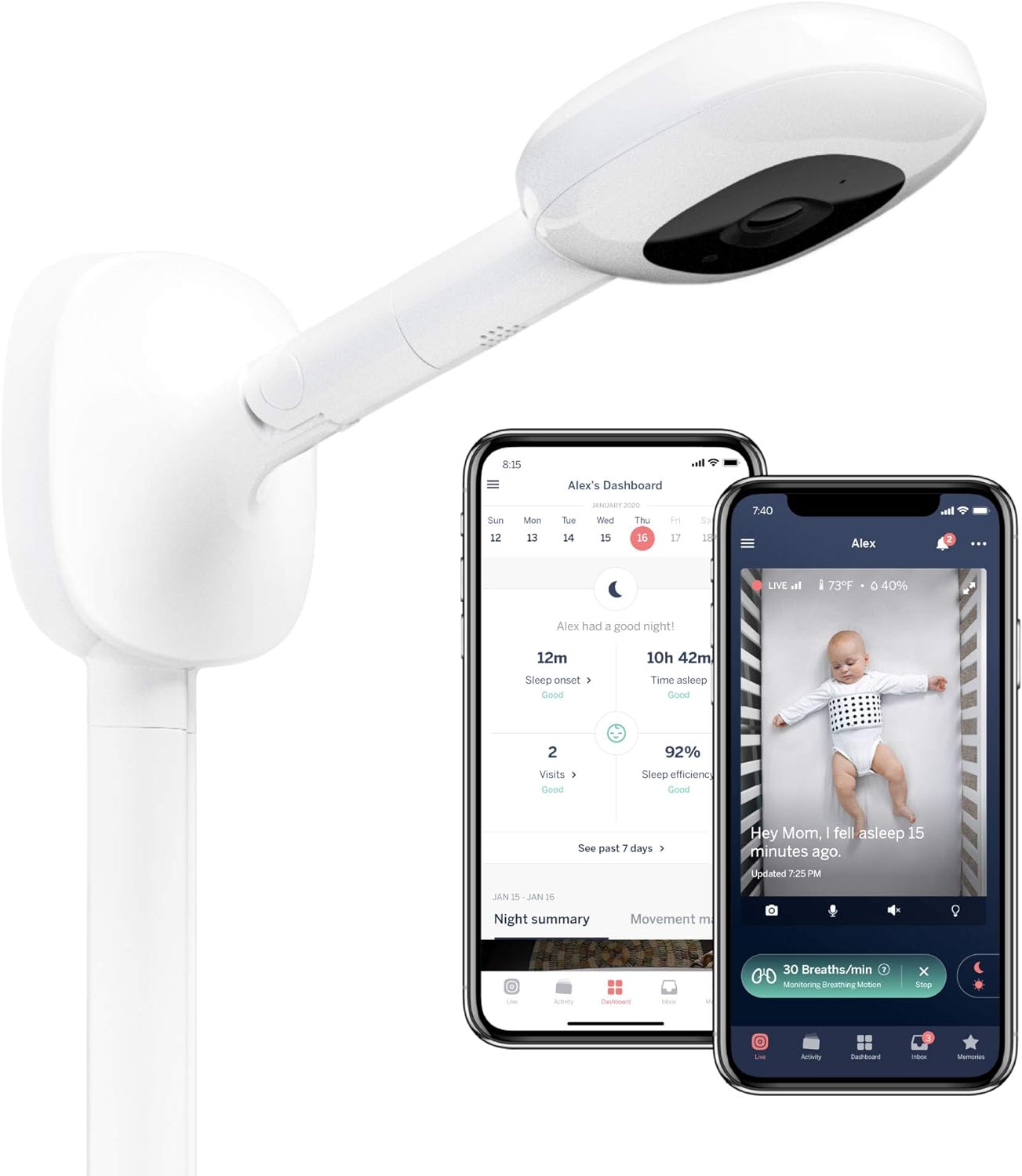 Nanit Pro Smart Baby Monitor & Wall Mount – 1080p Secure Wi-Fi Video Camera, Sensor-Free Sleep and Breathing Motion Tracker, 2-Way Audio, Sound and Motion Alerts, Night Vision, Includes Breathing Band