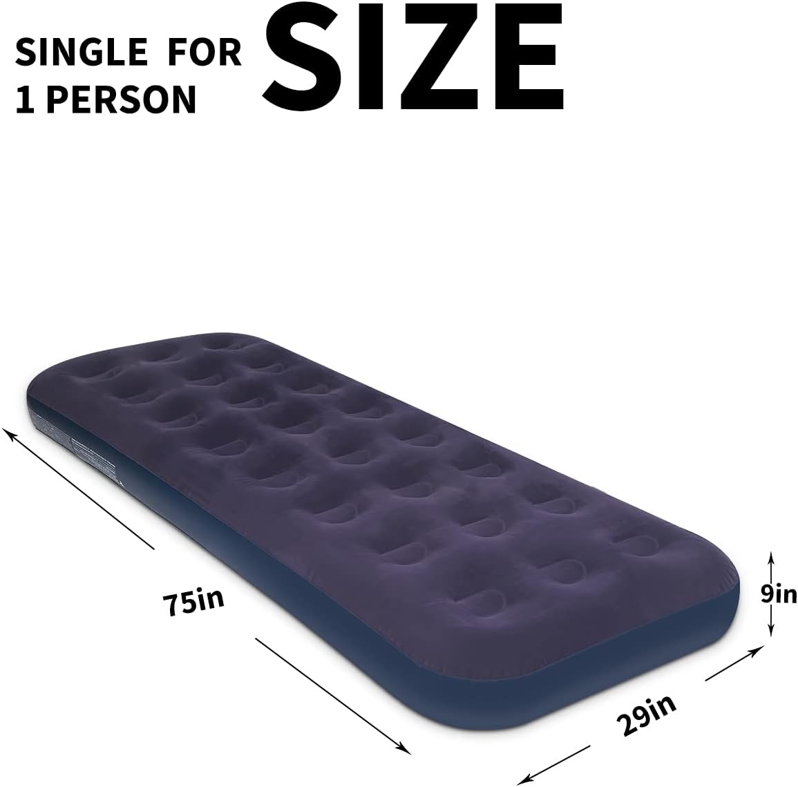 Single Size Air Mattress for Inflatable - Portable Blue Blow Up Mattresses with Flocked top - Foldable Air Bed for Tent Camping Home Travel Backpacking