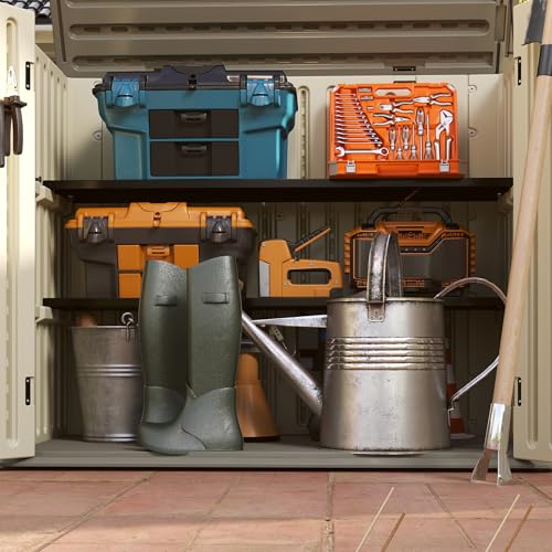 Vertical Resin Storage Shed, 60 Cuft Garden Tool Sheds & Outdoor Storage, Plastic Outdoor Storage Cabinet Waterproof, 4.5 x 2.3 ft Backyard Outside Lawn Mower Storage Shed, White