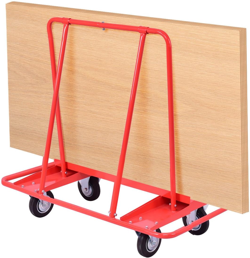 Goplus Drywall Sheet Cart Heavy Duty Dolly Handling Sheetrock Panel Red
