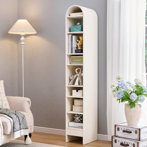 71" Tall Arched Bookshelf, 7 Tiers Arch Bookcase with Storage, Modern Farmhouse Book Shelf with Adjustable Shelves, Wood Bookshelf w/Open Display Shelves for Living Room, Office (Natural)