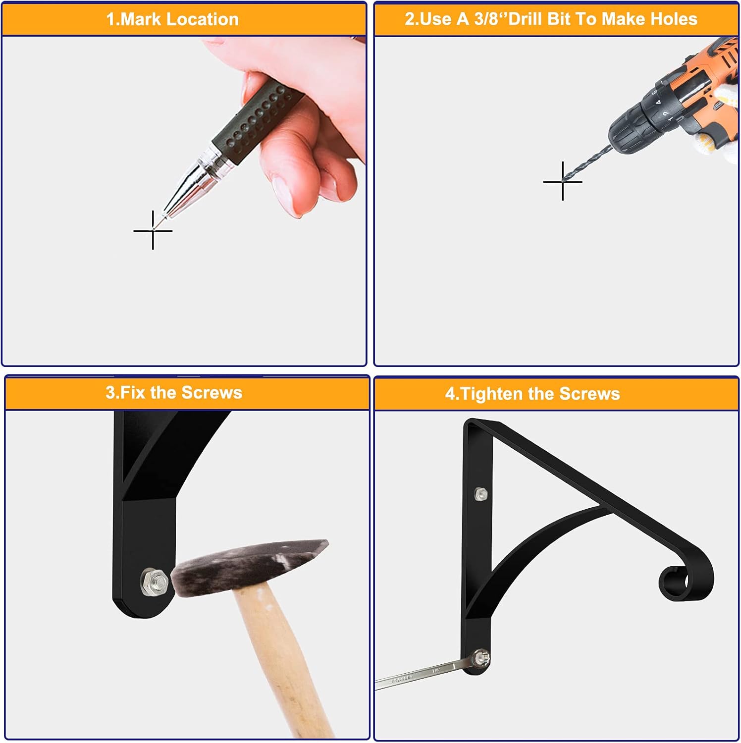 Handrails for Outdoor Steps Stair Railing Kit Black Metal Handrail Bracket Picket Fits 1 to 2 Step Wrought Iron Safety Staircase Handrails (Z-2)