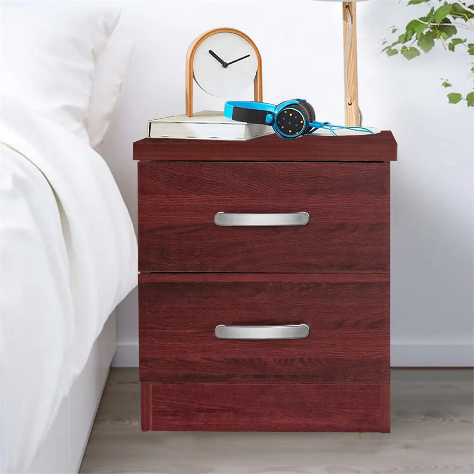 Home Square 2-Piece Set with Dresser with Lock 2-Drawer Nightstand in Mahogany