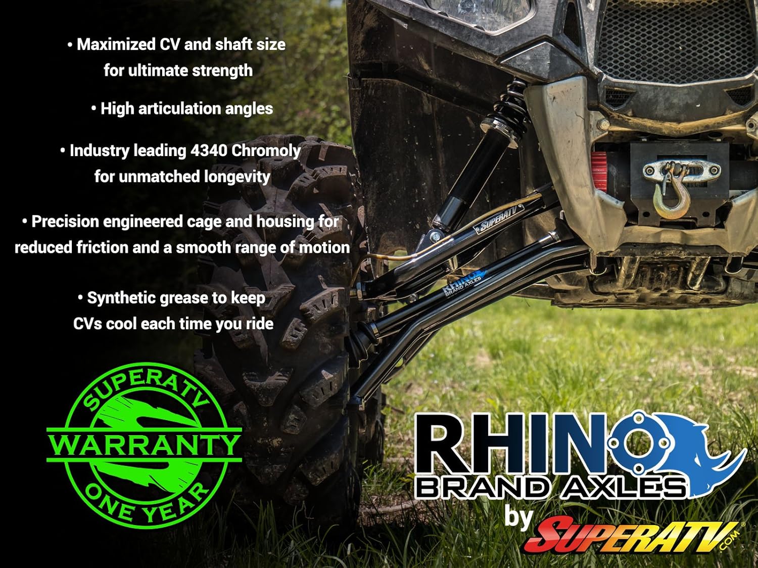 SuperATV Heavy Duty Rhino Brand Front Right Axle for Gen 2 Can-Am Outlander 500/650 / 800/1000 (2012-2018) - For Use With 6" Lift - FRONT RIGHT