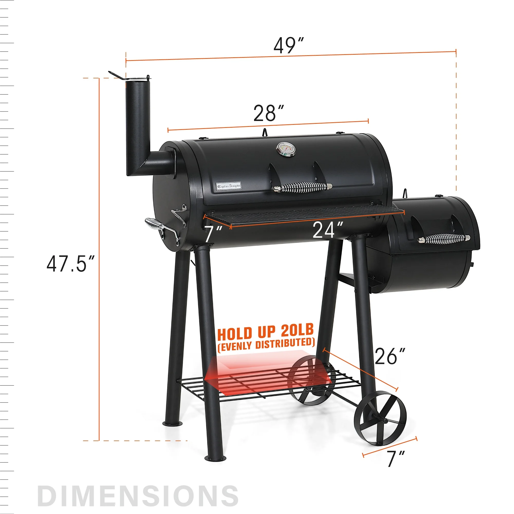 Summit Living 28'' BBQ Charcoal Grill with Offset Smoker for Backyard and Camping