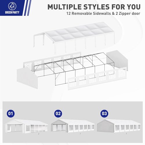 GREEN PARTY 20x40FT Party Tent Heavy Duty, Large Wedding Event Shelters with 7 Carry Bags & Removable Sidewalls, Outdoor Canopy Gazebo Commercial Tents for Parties Carport Camping Garden Patio