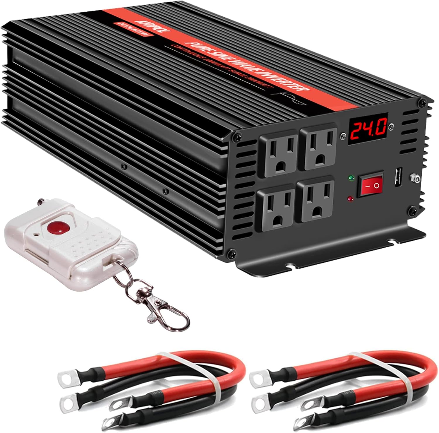 1000 Watt Pure Sine Wave Inverter 12v DC to 110/120v AC, Car Converter Inverter 4 AC&USB Output, Wireless Remote Control(170ft), Power Adapter for Home/Outdoor/RV/Emergency(1000W-12V)